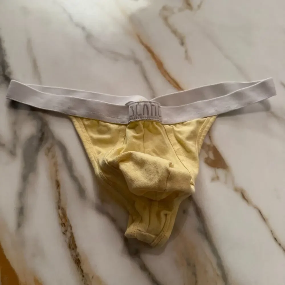 NEW Blanc Menswear Cotton BL4754 C’est G-String Thong Color Yellow Size Large